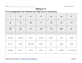 List 12:  ABC Order Spelling Worksheet