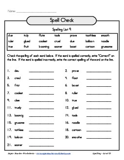 List 9: Spell Check Spelling Worksheet