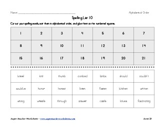 List 10:  ABC Order Spelling Worksheet