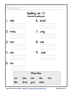 List 13: Word Scramble Spelling Worksheet