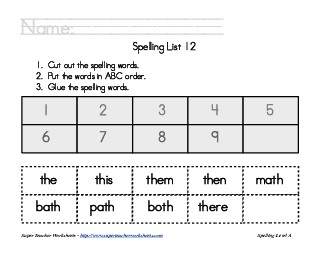 List 12:  ABC Order Spelling Worksheet