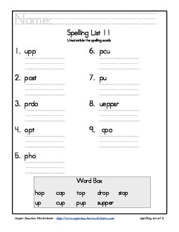 List 11: Word Scramble Spelling Worksheet