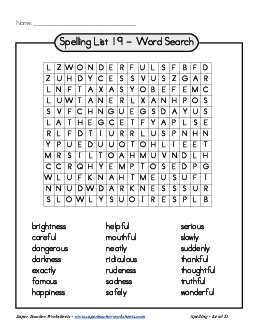 List 19: Word Find Spelling Worksheet