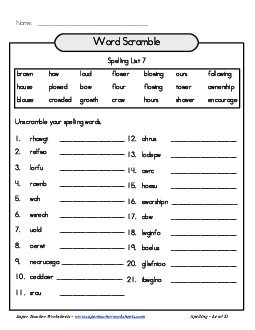 List 7: Word Scramble Spelling Worksheet