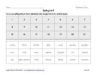 List 8: ABC Order Spelling Worksheet