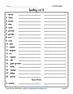 List 8: Word List  Spelling Worksheet