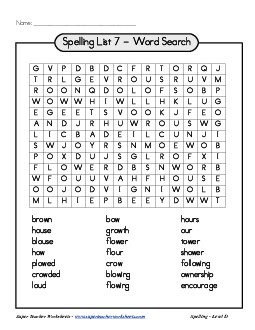 List 7: Word Hunt Spelling Worksheet