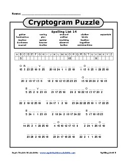 List 14: Cryptogram Puzzle Spelling Worksheet