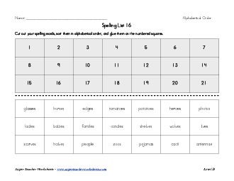 List 16:  ABC Order Spelling Worksheet