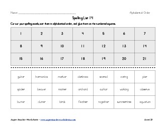 List 14:  ABC Order Spelling Worksheet