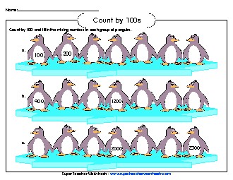 Penguins - Count by 100s Counting Worksheet