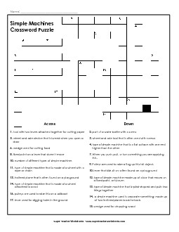 Simple Machines: Crossword Puzzle Worksheet