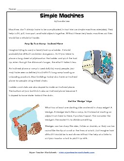 Simple Machines: Article Worksheet