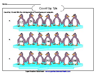 Penguins - Count By 12s Free Counting Worksheet