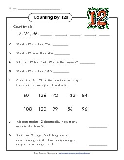 Count By 12s - Questions Counting Worksheet