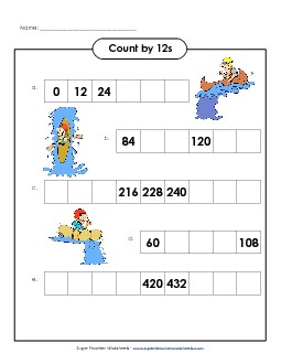 Kayaks - Count By 12s Counting Worksheet