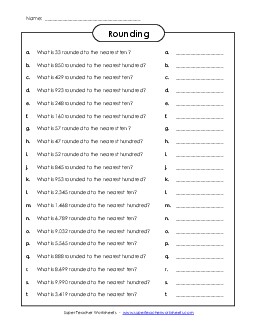 Rounding to Tens & Hundreds Worksheet