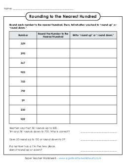 Rounding to the Nearest Hundred - Table Worksheet