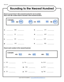 Rounding Up-Down (3-Digit) Worksheet