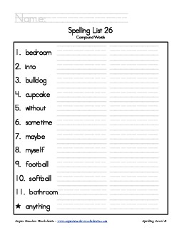 List 26: Word List Spelling Worksheet