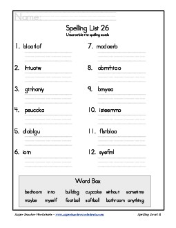 List 26: Word Scramble Spelling Worksheet