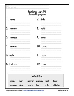 List 24: Word Scramble Spelling Worksheet