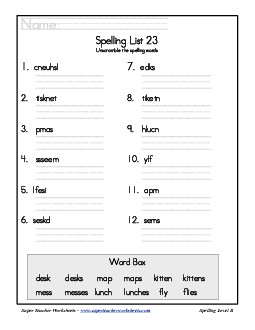 List 23: Word Scramble Spelling Worksheet