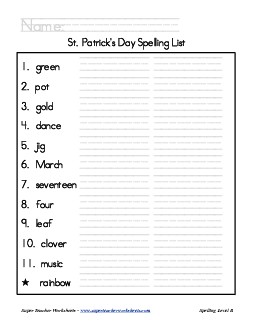 Holiday List - St. Patrick\'s Day Spelling Worksheet