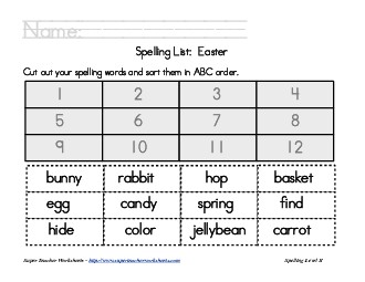 Holiday List - Easter: ABC Order Spelling Worksheet