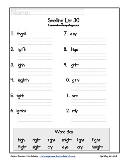 List 30: Word Scramble Spelling Worksheet