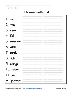 Holiday List - Halloween Spelling Worksheet