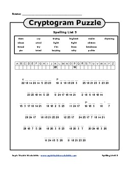 List 5: Cryptogram Puzzle Spelling Worksheet