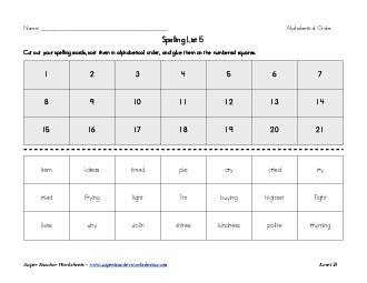 List 5:  ABC Order Spelling Worksheet