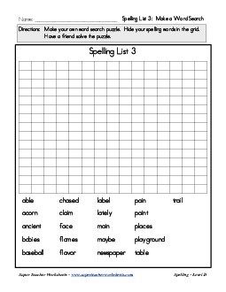 List 3: Make a Word Search Spelling Worksheet