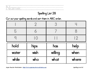 List 28:  ABC Order Spelling Worksheet