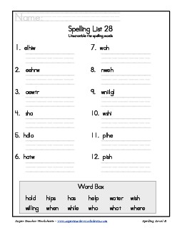 List 28: Word Scramble Spelling Worksheet