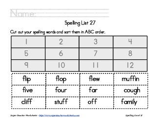 List 27:  ABC Order Spelling Worksheet