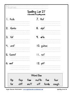 List 27: Word Scramble Spelling Worksheet