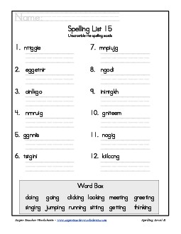 List 15: Word Scramble Spelling Worksheet