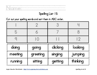 List 15:  ABC Order Spelling Worksheet