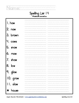 List 14: Word List Spelling Worksheet