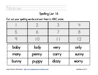 List 16:  ABC Order Spelling Worksheet