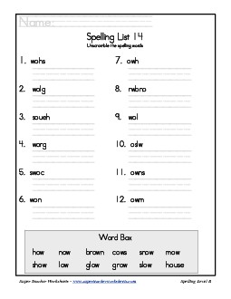 List 14: Word Scramble Spelling Worksheet