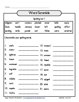 List 1: Word Scramble Free Spelling Worksheet