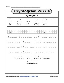 List 2: Cryptogram Puzzle Free Spelling Worksheet