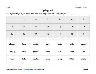 List 1:  ABC Order Free Spelling Worksheet