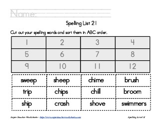 List 21:  ABC Order Spelling Worksheet