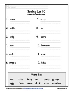 List 10: Word Scramble Spelling Worksheet