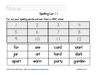 List 11:  ABC Order Spelling Worksheet