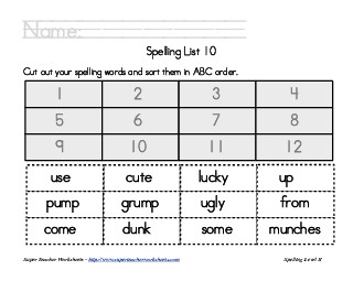 List 10:  ABC Order Spelling Worksheet